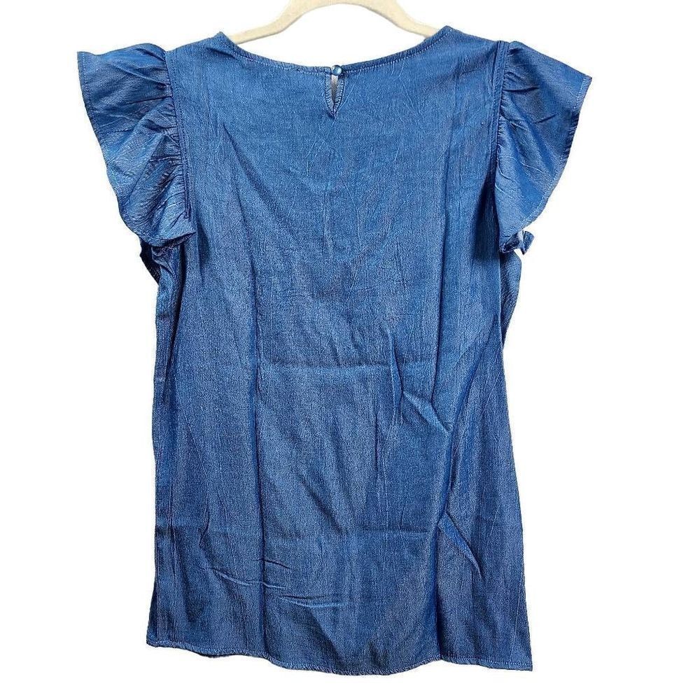 Select + Trend Ruffles Cap Sleeve Light Wash Top Size Small - Picture 5 of 6